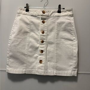 LOFT White Button-Front Mini Skirt